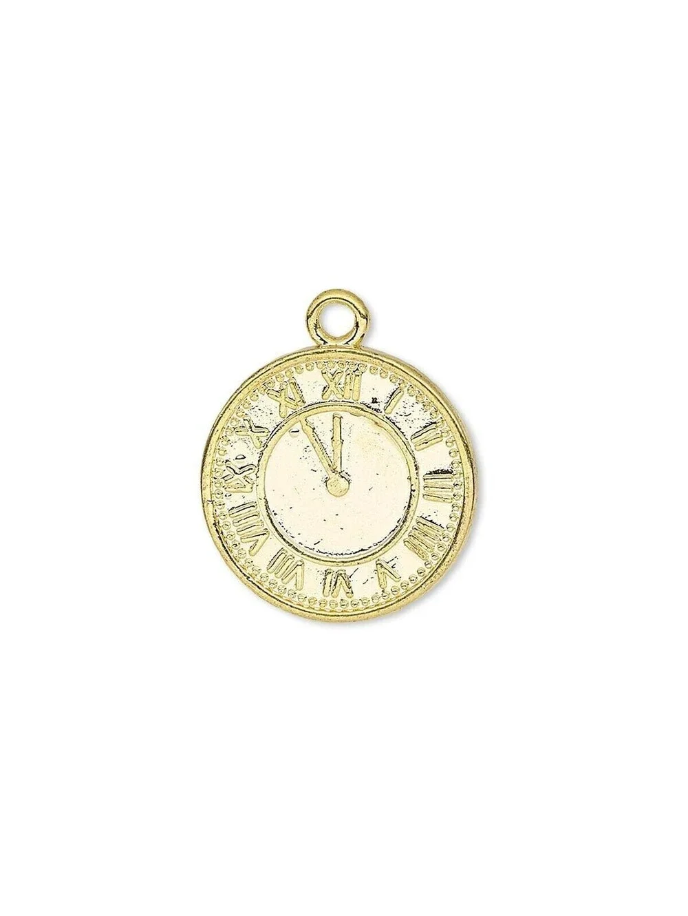 10 Gold 14K Plated Pewter 18mm Roman Numeral Clock Face Charms Pendants Bulk Lot